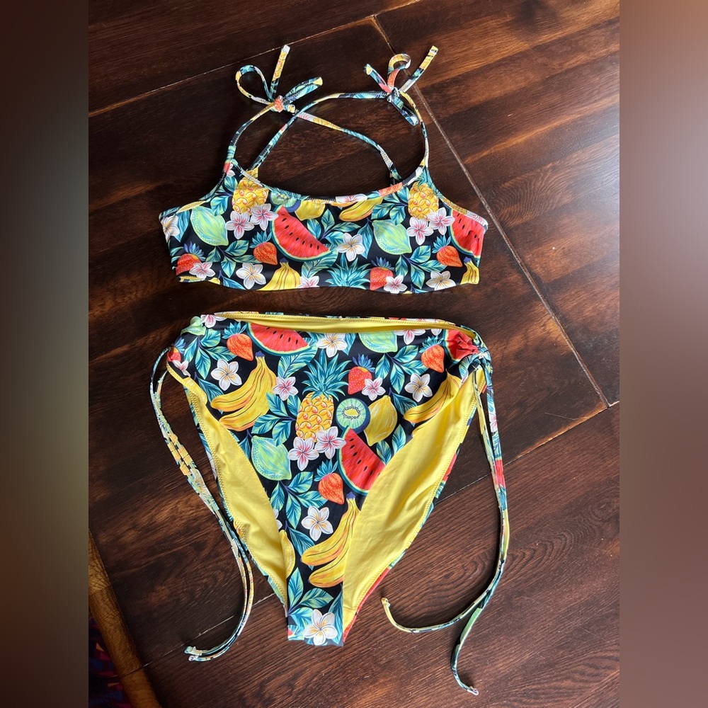 Marine Layer Swim Rio Tropical Fruit Bikini Set Women’s XL High Waisted Swimsuit